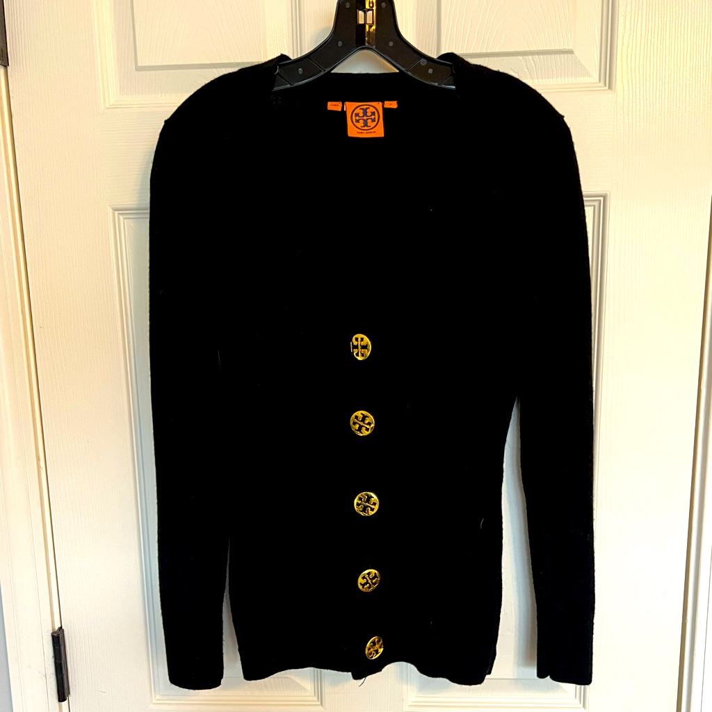 Tori Burch Cardigan Sweater With Gold Buttons With Tori Logo
